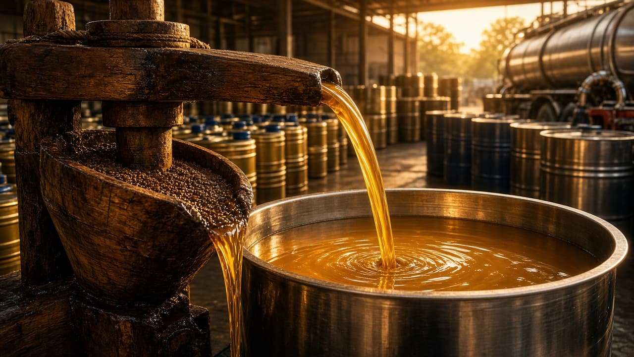 Golden pure edible oil being poured - SS OIL AND FIBRES bulk edible oil and agricultural commodity wholesale trading